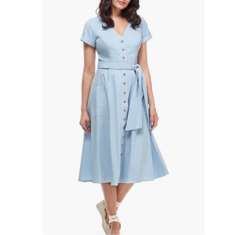 Light Blue Button-Down Midi Dress